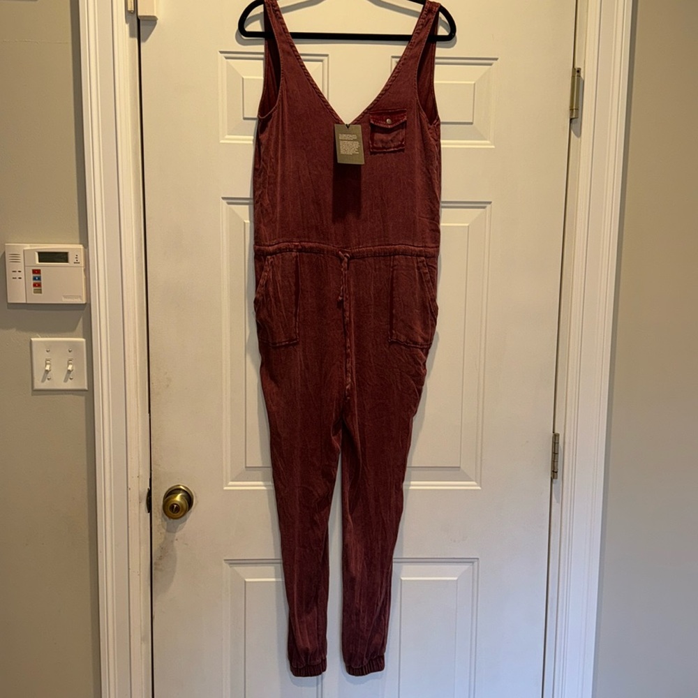 NWT CHASER Hairloom Acid wash Jumpsuit in Burgundy